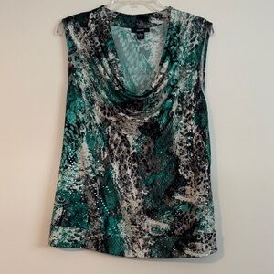 Teal and Black Abstract Cowl Neck Blouse size XL